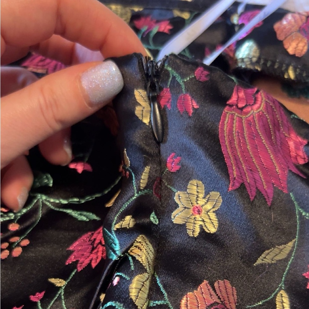 Lulu's Black Floral Strapless Midi Dress with Side Slit - Picture 4 of 5